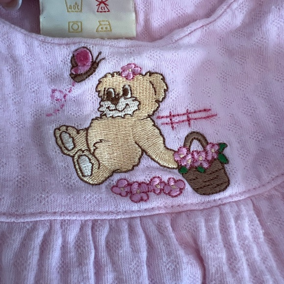 Vintage Love n' Cuddles Pink Baby Jumpsuit with Bear Embroidery 3M Girl - Picture 4 of 6